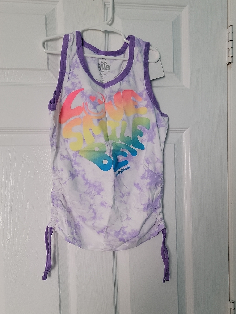 Girls' Purple Tie-Dye Tank Top with Rainbow 'Smile' Heart - Riley
